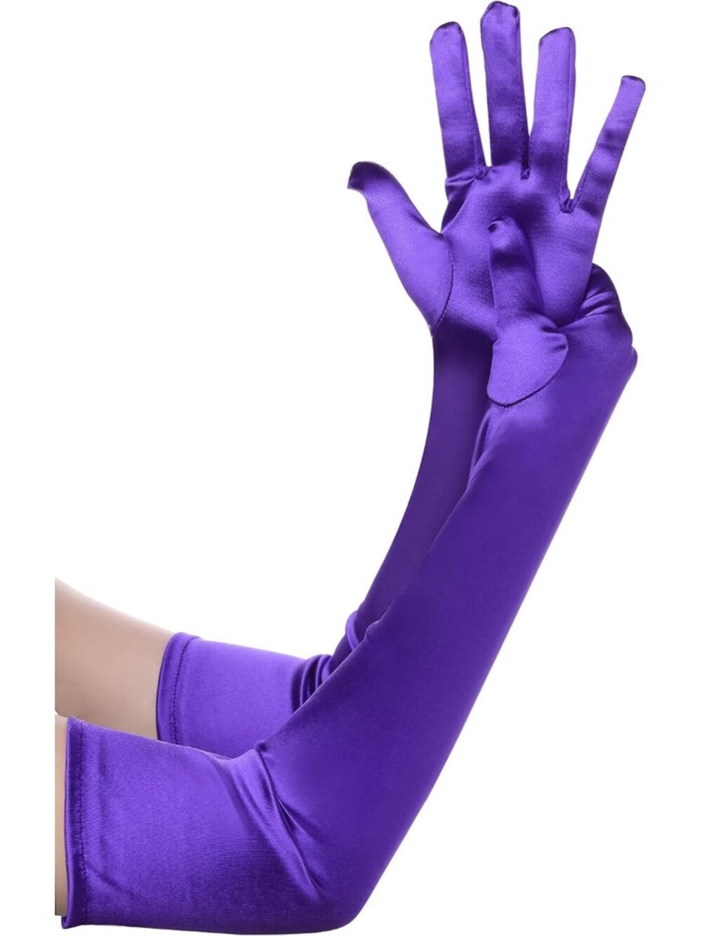 Women Purple Long Elbow Length 1920s Gatsby Satin Opera Bridal Wedding Gloves